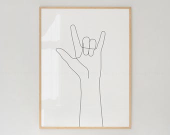 Love Hand Gesture Line Art Print: Minimalist Couple Decor (Digital Download)