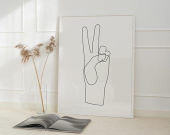 Peace Hand Line Art Print | Minimalist Gesture Illustration (Digital Download)
