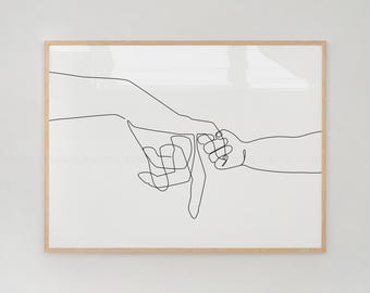Mother and Baby Holding Hands Line Drawing: Pinky Swear Art Print (Digital Download)