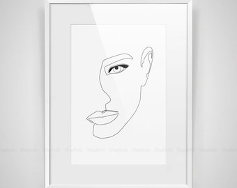 Abstract Female Face Printable, Minimalist Woman Art, One Line Drawing Wall Gallery Prints, Modern Black and White Poster, Fine Beauty Print