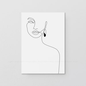 Elegant One Line Face Art, Woman Face, Fashion Sketch Printable, Black and White Female Drawing Poster, Minimalist Beauty Illustration Print