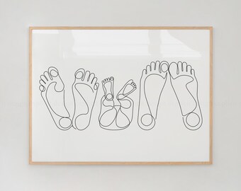 Family Feet Line Art Print: Minimalist Nursery Decor (Digital Download)