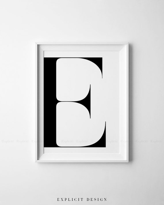 large e letter printable complementing poster black and etsy