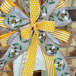 Bee Bow: Honeycomb Bee Bow Summer Bow for a Wreath, Lantern Bow, Mailbox Bow Decor Bumblebee Bow Garland Bow Kitchen Decor