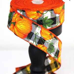 Fall Ribbon 1.5” Ribbon Pumpkin Buffalo Plaid  Wired Ribbon for Birthday Gift Orange Pumpkin ribbon Pumpkin Ribbon Halloween Ribbon
