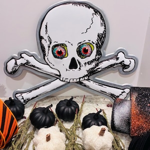 Halloween Wreath Kit Skeleton Wreath Kit Skull and Bones Wreath Kit  Designer Ribbon Wreath Base Sign Accent Decor DIY Wreath