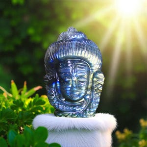 Natural Handmade Labradorite Gemstone Lord Shiva Head Figure | Statue | Sculpture | Crystal Carving | Art Deco | Home Decor | Garden Decor