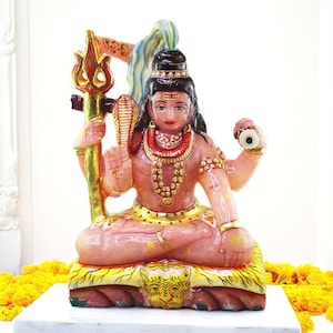 Top Quality Rose Quartz Carved Lord Shiva Statue Painted With Real 22 Carat Gold Foil Work | Shiva Idol | Shiva Sculpture | Shiva Figure