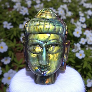 Tête de bouddha en labradorite 3,5 pouces - debout | Bouddha méditant | Bouddha sculpté | Seigneur Bouddha | Statue de Bouddha en pierres précieuses | Bouddha sculpté à la main