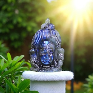 Natural Handmade Labradorite Gemstone Lord Shiva Head Figure | Statue | Sculpture | Crystal Carving | Art Deco | Home Decor | Garden Decor