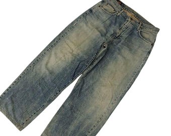 Edwin Japan Baggy Jeans: Distressed Faded Denim, Wide Leg - Waist 31