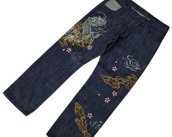 W30x28 Sukajan Jeans Dermson Dragon Embroidered Denim Jean Y2k
