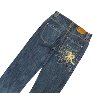W32x31 Baggy Jeans Rocawear Gold Embroidered Wide Leg Denim Y2k Streetwear Vintage Hip Hop Rapper Jnco Dogtown Southpole Fubu Waist 32
