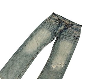 Vintage Distressed Denim Jeans, Clawmark Japan Trim, Size 32