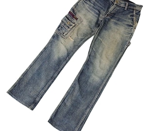 Vintage 90s Faded Jeans, Clawmark Distress, Streetwear Waist 30