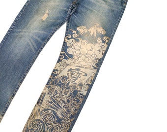 Vintage Japanese Sukajan 'Festival' Japan Jeans Karakuri Tamashi Japanese Classic Script Streetwear Y2k Waist 35