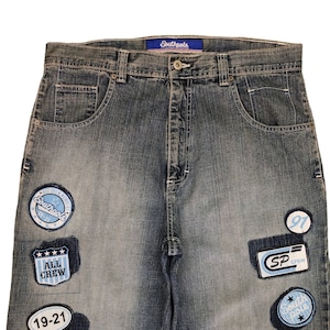 W36x32 Baggy Jeans Southpole Patches Denim Wide Loose Jnco Vintage Hip Hop Rapper Skateboard Ecko Unltd Pelle Pelle Fubu Southpole Waist 36