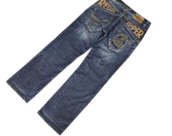 Vintage Flare Jeans Red Pepper Wings Embroidered Clawmark Faded
