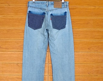 Size 32x31.5 Vintage LEVIS 501 Reconstructed By SAMPLE Denim Jeans / Vintage Levis 501 Light Wash Jeans / Size 32