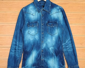 Vintage Japan Civarize Snap Button Denim Shirt Nice Design