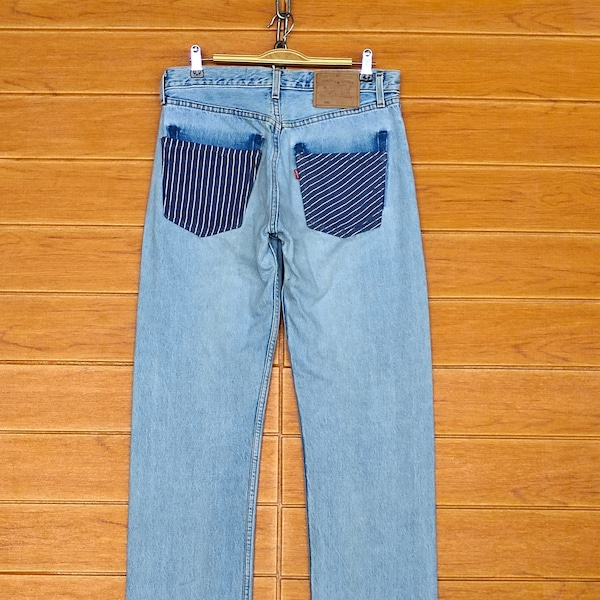 Size 32x31.5 Vintage LEVIS 501 Reconstructed By SAMPLE Denim Jeans / Vintage Levis 501 Light Wash Jeans / Size 32