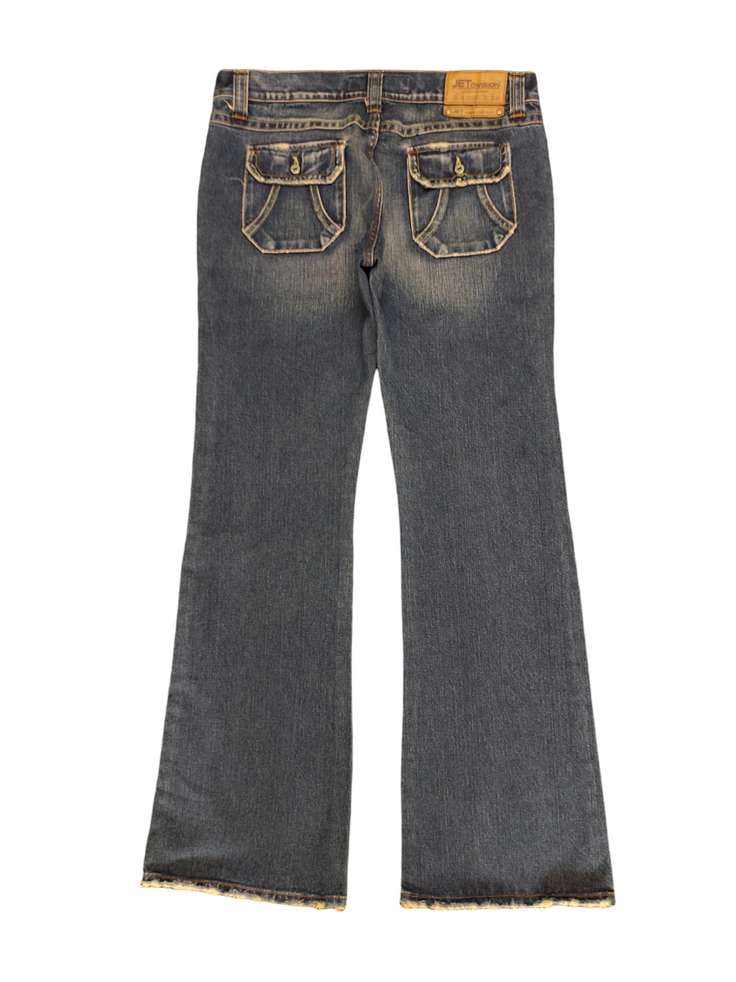W35x34 Flare Baggy Jeans Jet Division Distress Faded Denim