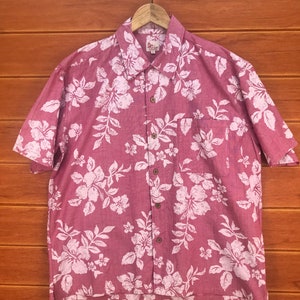 Camisa hawaiana vintage japonesa con estampado de letras rojas / Camisa hawaiana / Camisa rockabilly / Camisa de verano / Talla L