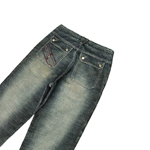 W32x25.5 Vintage Baggy Jeans Phat Farm Wide Leg Jeans Y2k Streetwear Hip Hop Rapper Jnco Dogtown Southpole Waist 32