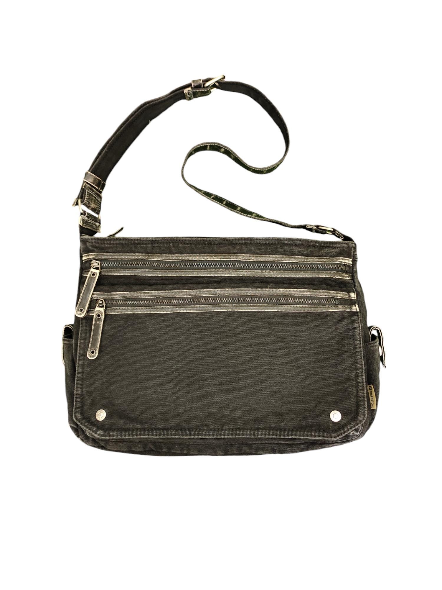 Vintage Grand Stone Japan Canvas Black Sling Crossbody Bag