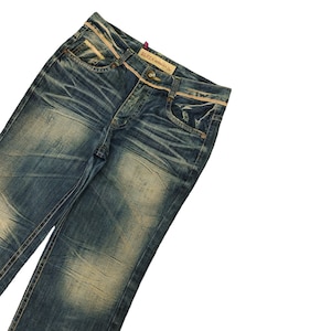 W33x32 Wide Leg Jeans Blue Clawmark Denim Loose Y2k Vintage Skateboard Jnco Hip Hop Rapper Streetwear Southpole Fubu Ecko Waist 33