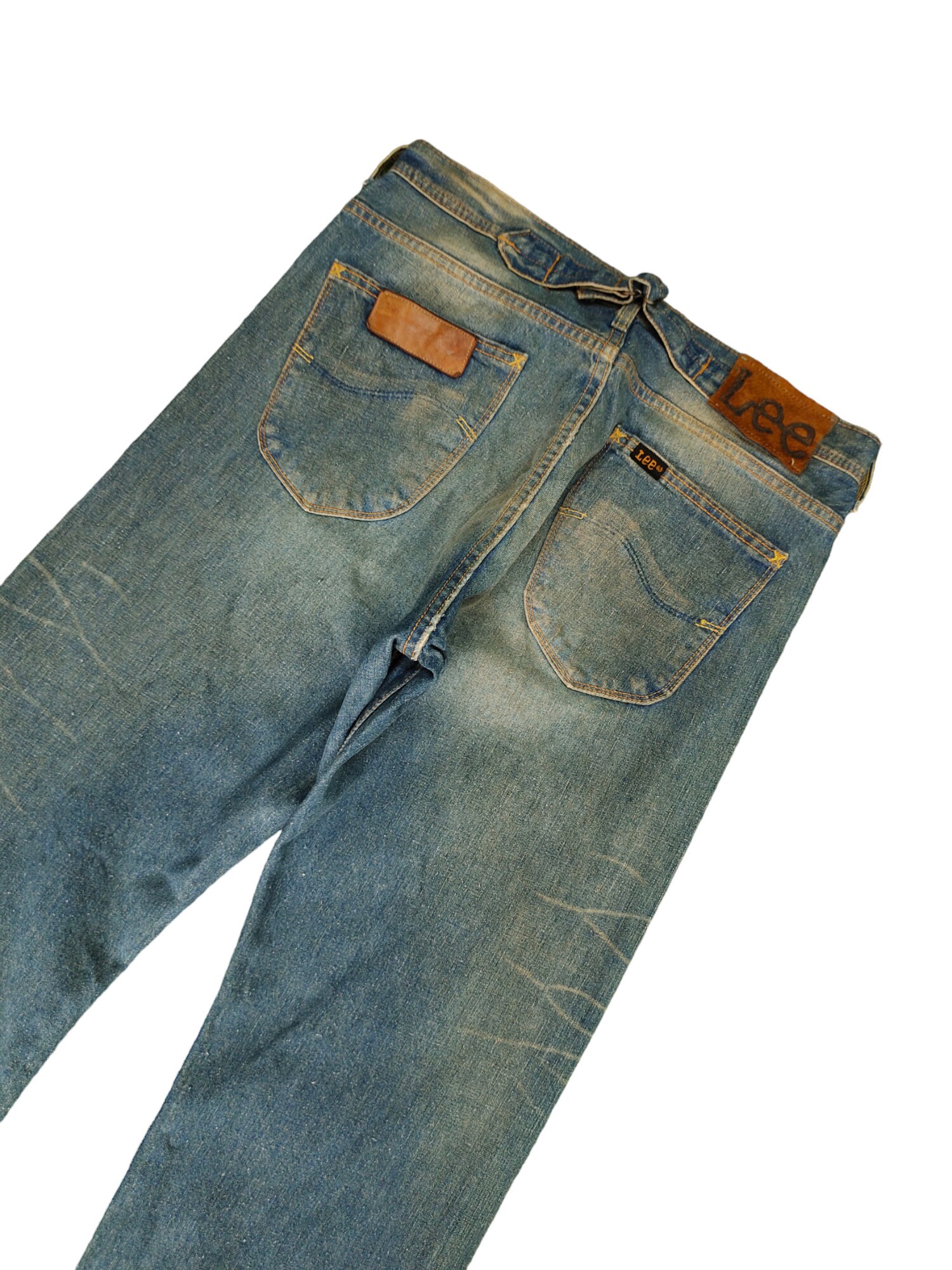 W34x33.5 Vintage Lee 101B Distress Faded Buckle Back Denim W34x33.5 Vintage Lee 101B Distress Faded Buckle Back Denim