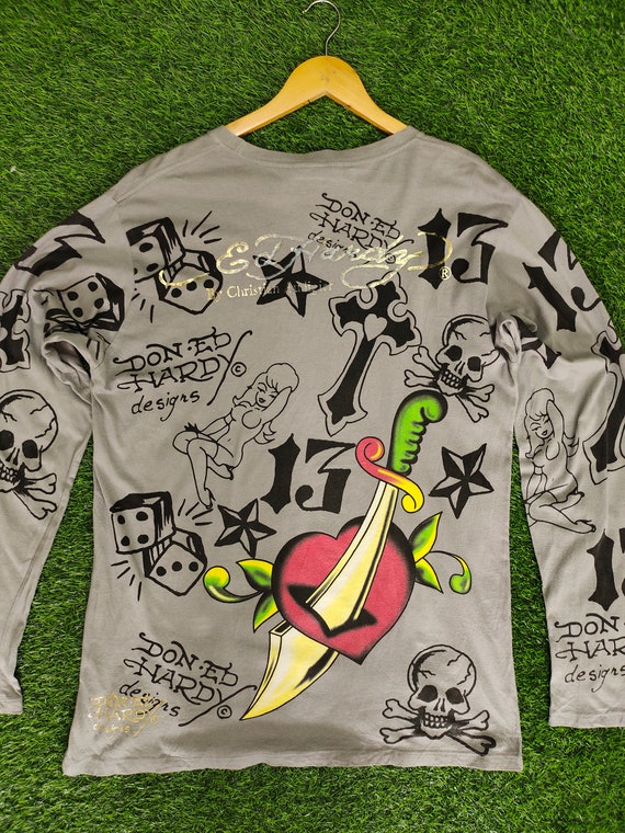 Buy Vintage Ed Hardy Fullprint Longsleeve T-shirt: Skull Tattoo