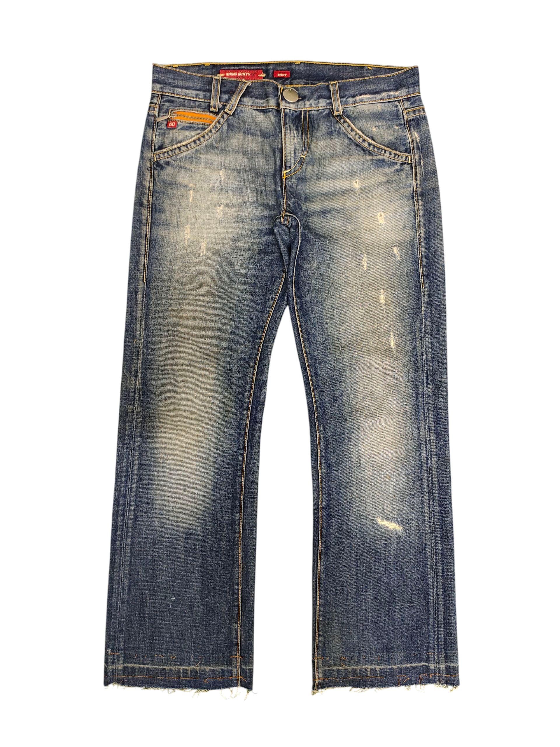 Vintage Y2k Miss Sixty Bigty Clawmark Distress Faded Jeans, Waist
