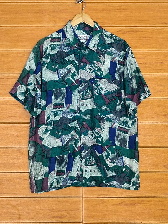 Vintage 90s Silk Shirt: Japanese Uniline Pop Art Psychedelic Print, Size S
