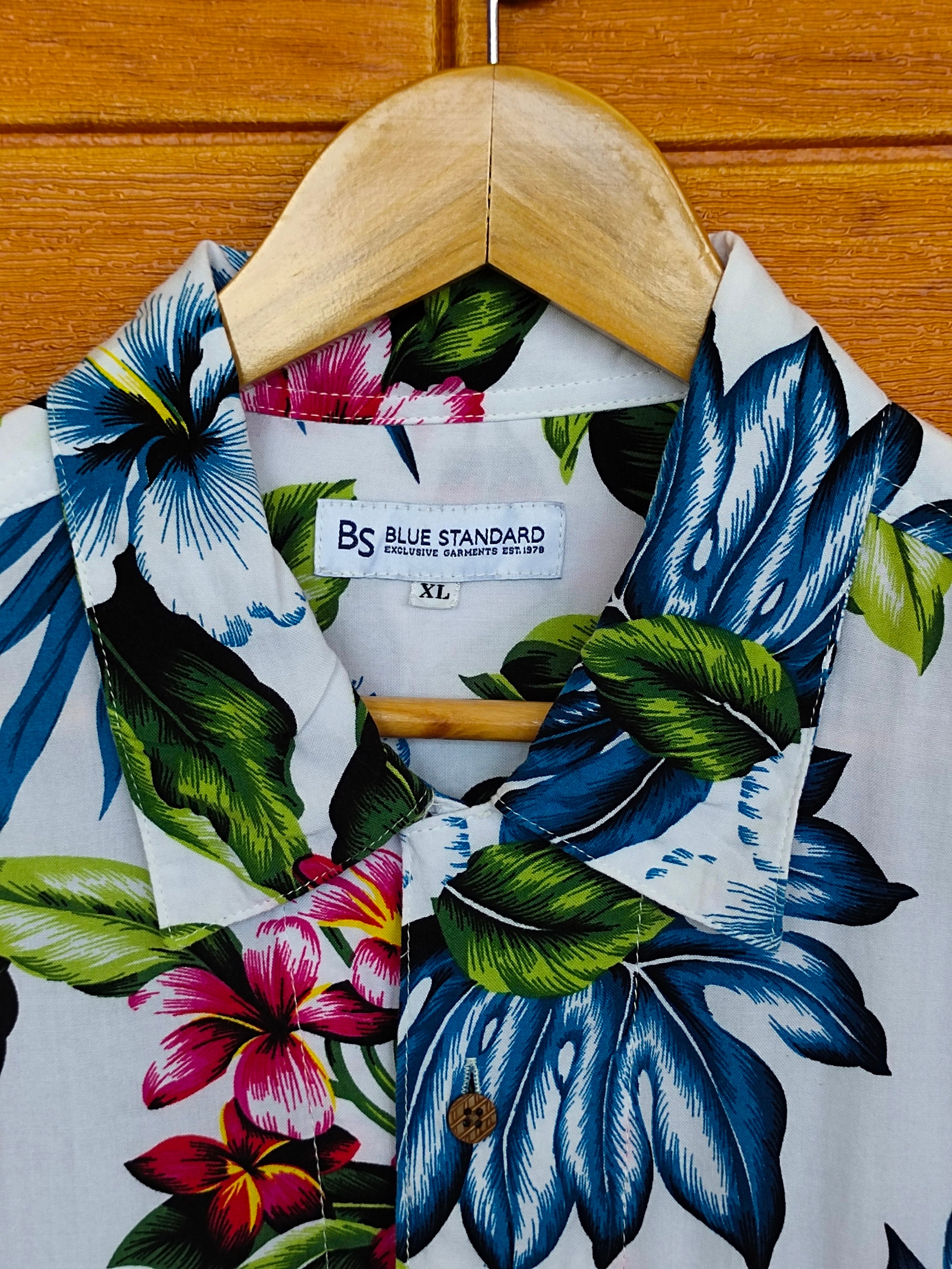 Japanese Hawaiian BLUE STANDARD Multicolor Flower Aloha Shirt 
