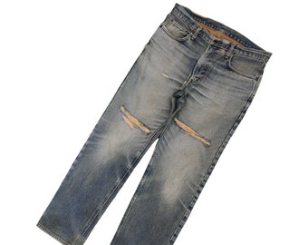 Vintage 90s Edwin 505X Selvedge Jeans: Distressed Wide Leg, Size
