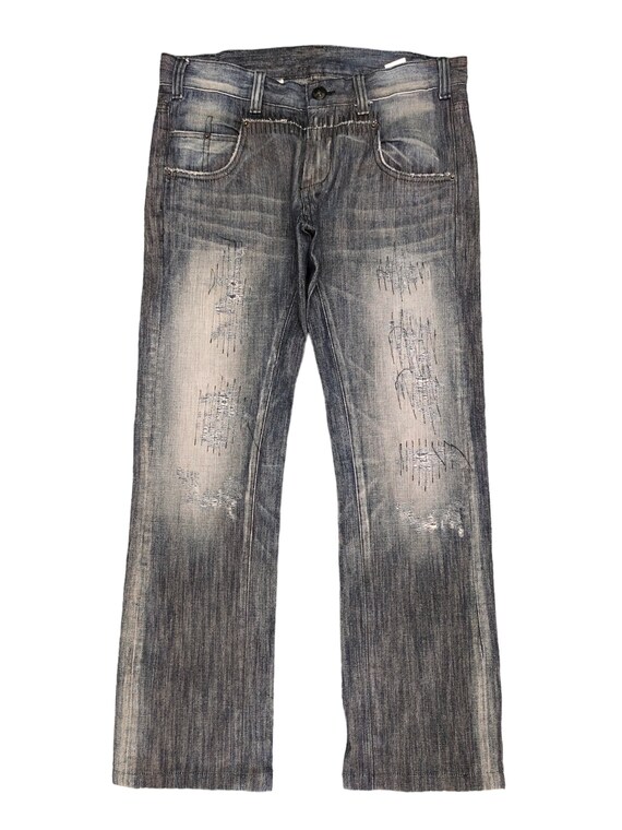 W34x29.5 Vintage Japanese Brand 21 Distress Denim Pants Undercover Lgb leather patch denim 31