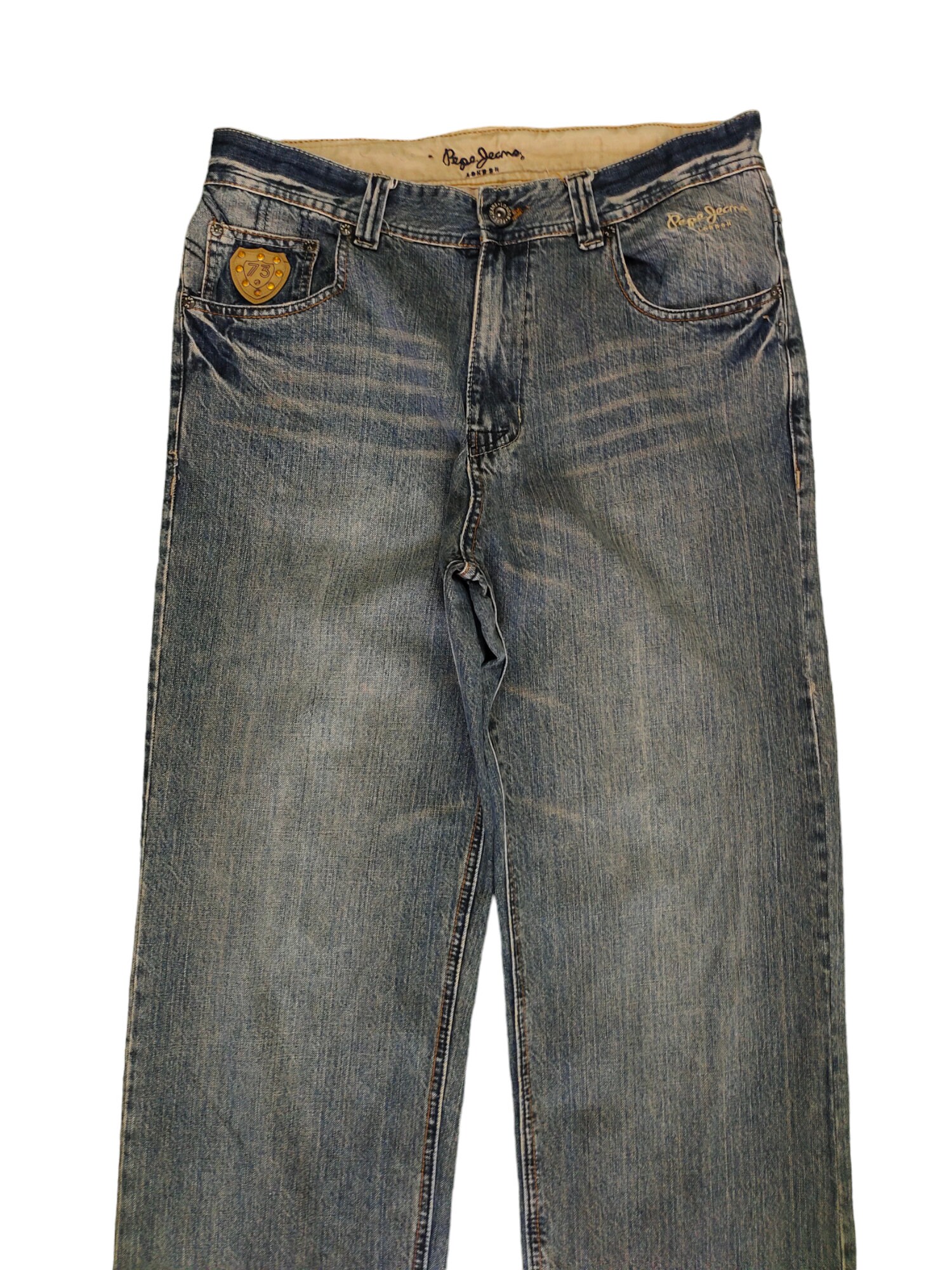 Pepe Jeans Baggy Jeans (w36x33): Y2K Embroidered Wide Leg Denim