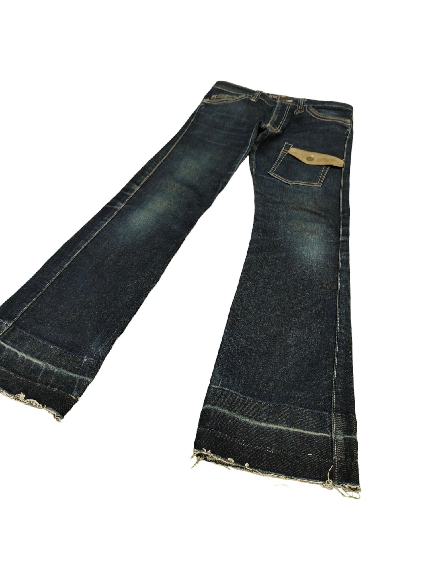 W31x31 Flare Jeans Body Butter Japan Leather Trim Denim