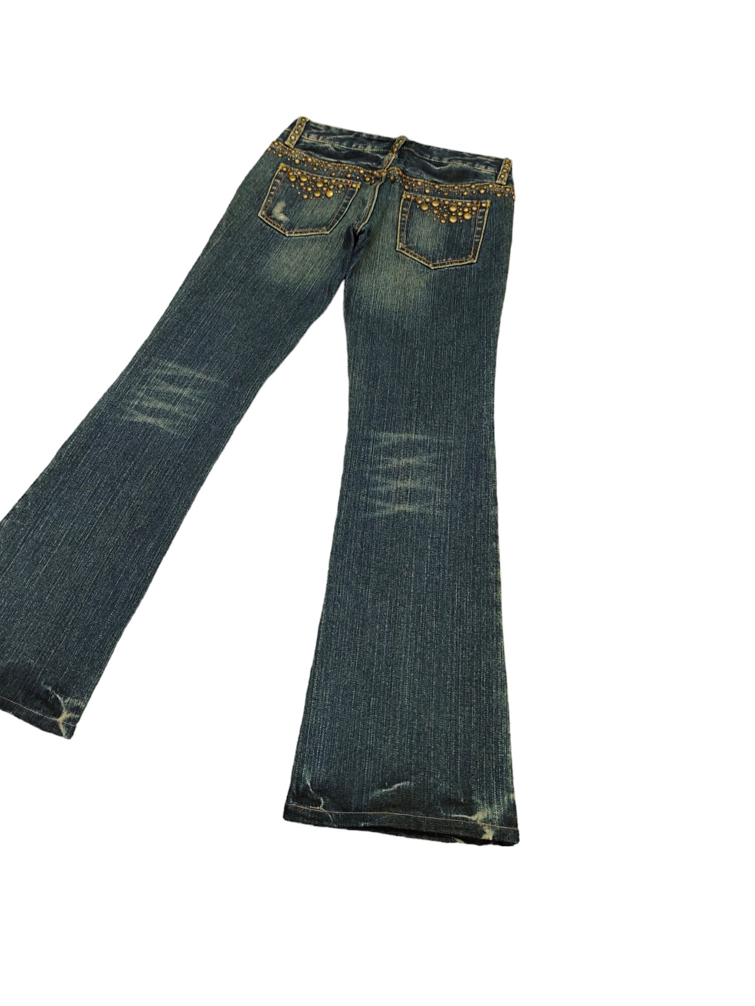 W28x30 Flare Jeans Virca Phrase Studded Denim Boot Cut Y2k