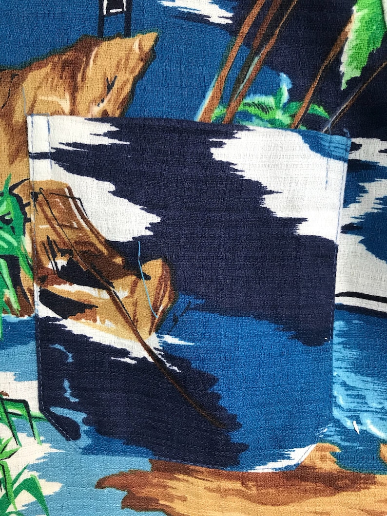 Rare Vintage 70s EXPO 75 Okinawa Japan Barkcloth Hawaiian Camp Aloha Shirt All Over Print Hawaiian Shirt