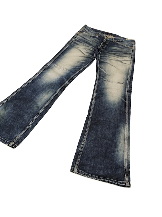 Vintage Blue Way Flare Jeans: Distressed Y2K Bootcut (w32x31