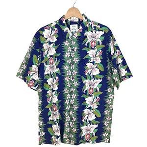 Vintage PAN HANA Panel Printed Border Floral Hawaiian Shirt / Aloha Wear Shirt
