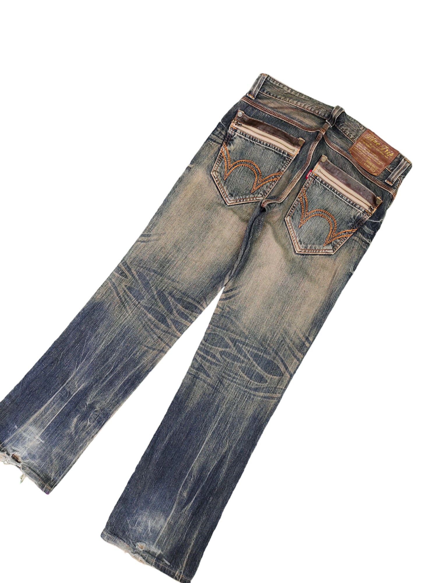 W32x32.5 Vintage Japan Edwin 503 Blue Trip Rusty Denim Pants Ppfm