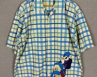 Camicia hawaiana vintage a quadri hip hop Y2K, ampia, stile Aloha (XXL)