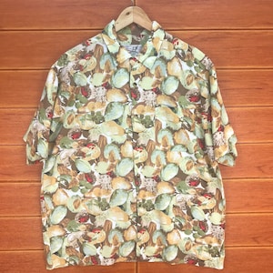 Vintage Hawaiian Image Magic Asian Fruits Rayon Shirt / Aloha Wear Shirt / Rockabilly Shirt / Summer Shirt / Size XL