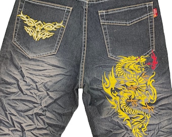 W30x28 Sukajan Jeans Dermson Dragon Embroidered Denim Jean Y2k Streetwear karakuri Tamashi Waist 30