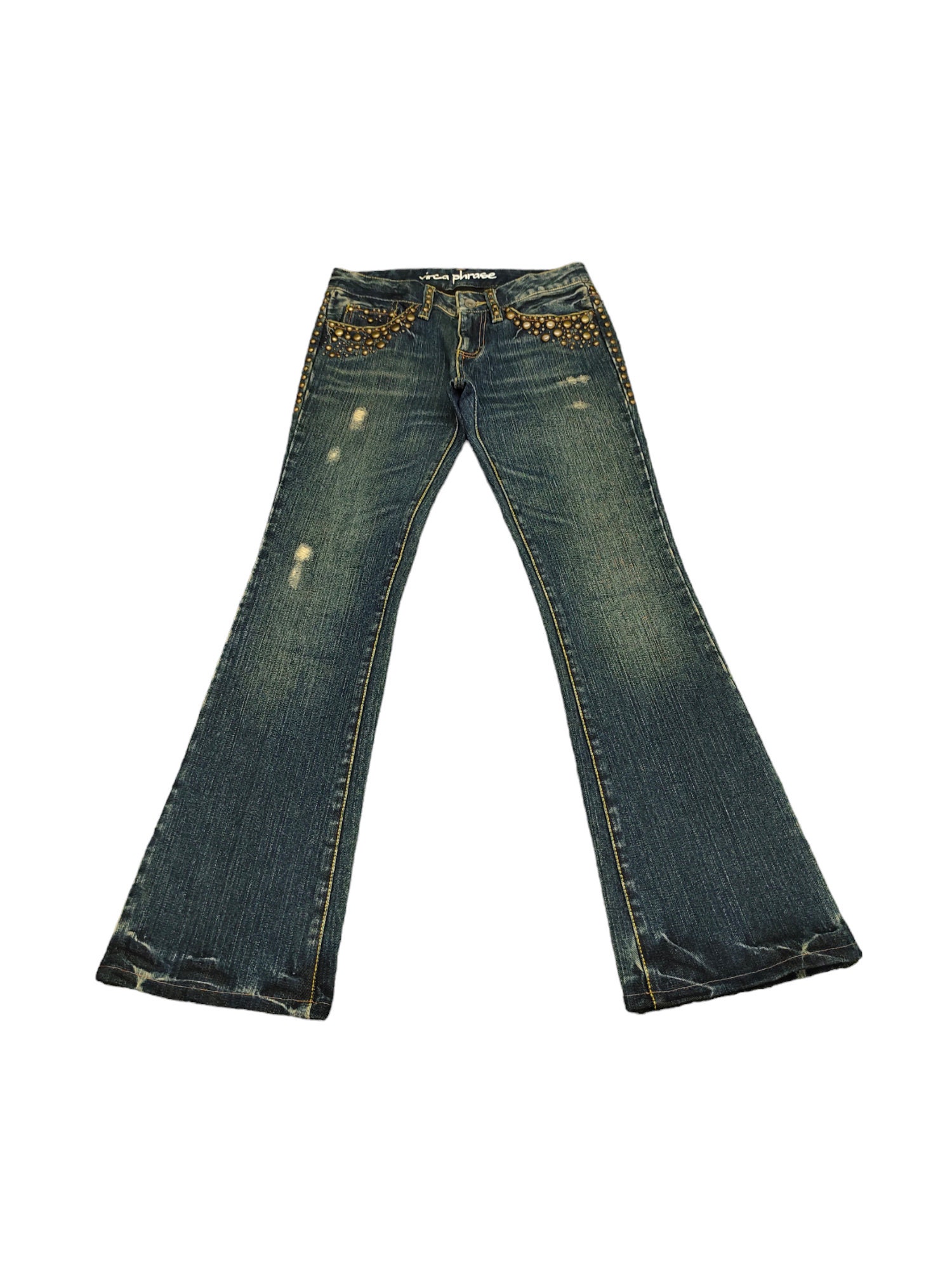 W28x30 Flare Jeans Virca Phrase Studded Denim Boot Cut Y2k