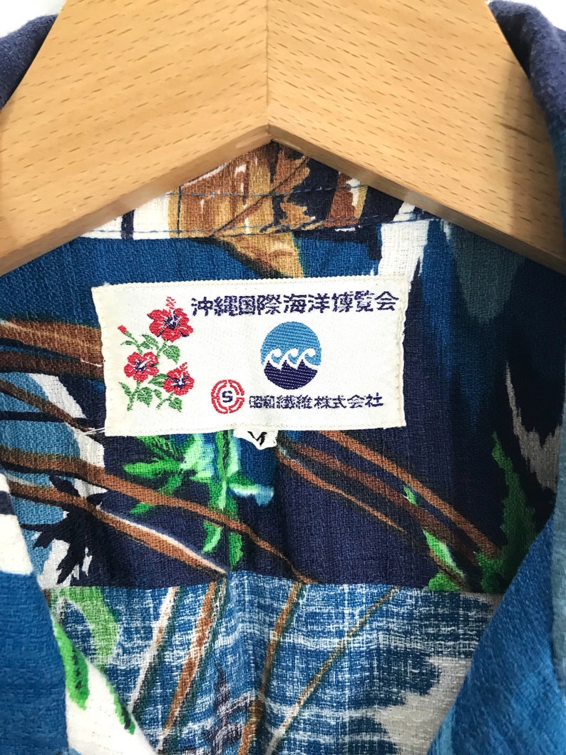 Rare Vintage 70s EXPO 75 Okinawa Japan Barkcloth Hawaiian Camp Aloha Shirt All Over Print Hawaiian Shirt