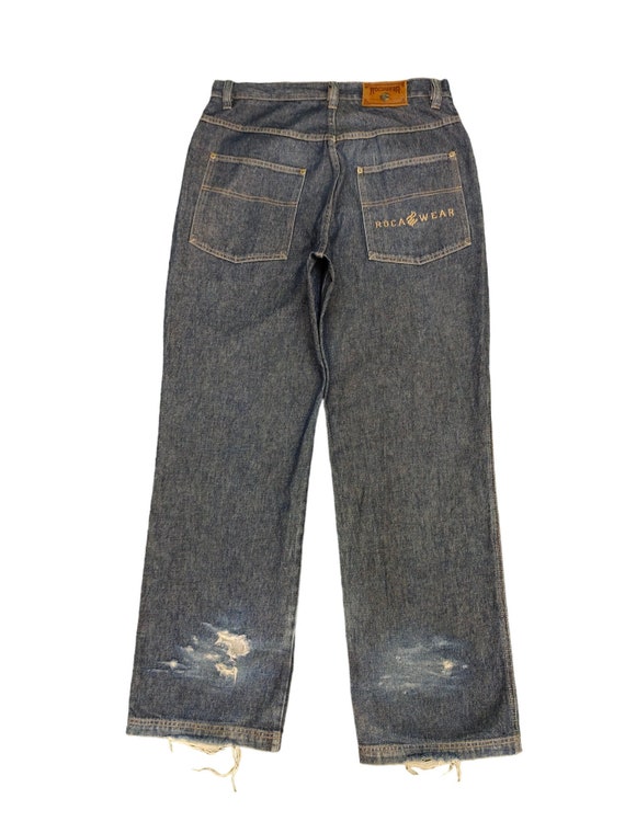 Vintage Rocawear Baggy Jeans: Distressed Embroidered Wide Leg